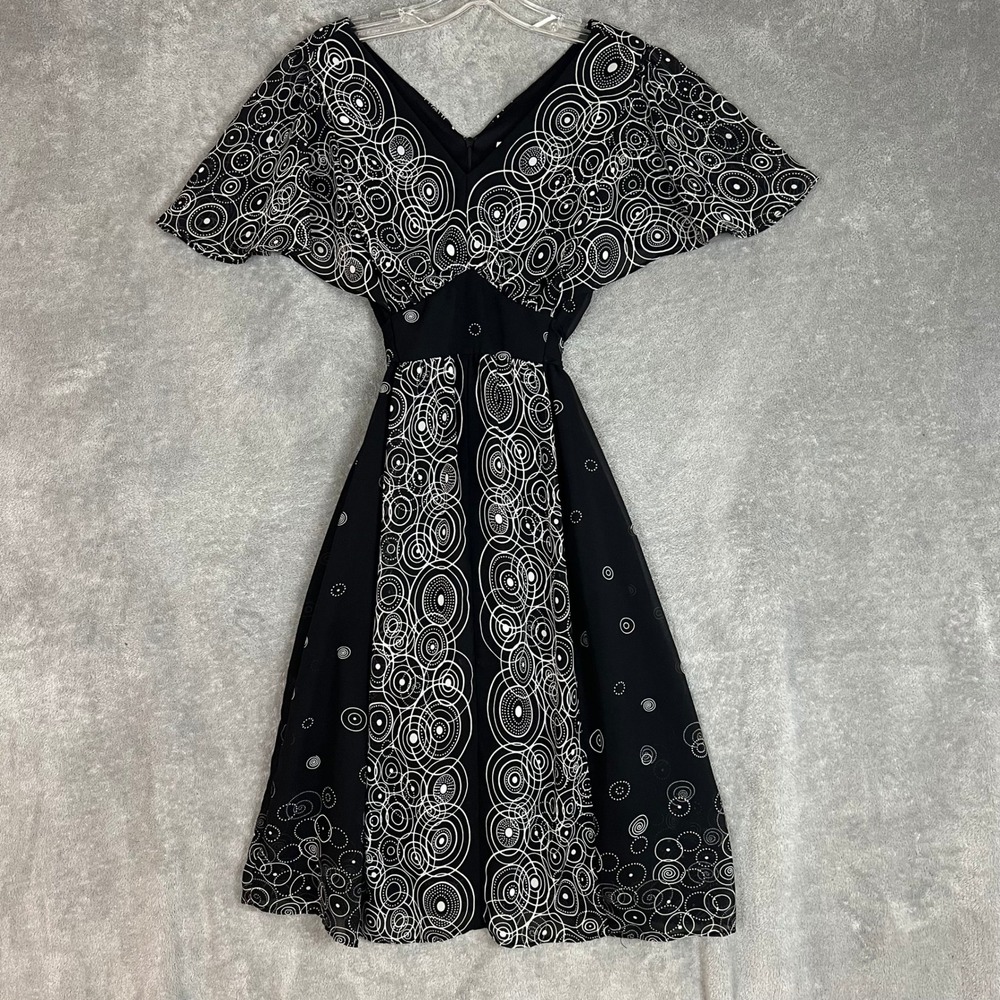 Vintage Dress Barn Midi Dress Womens 6 Polka Dot Flutter Sleeve Artsy Teacher
